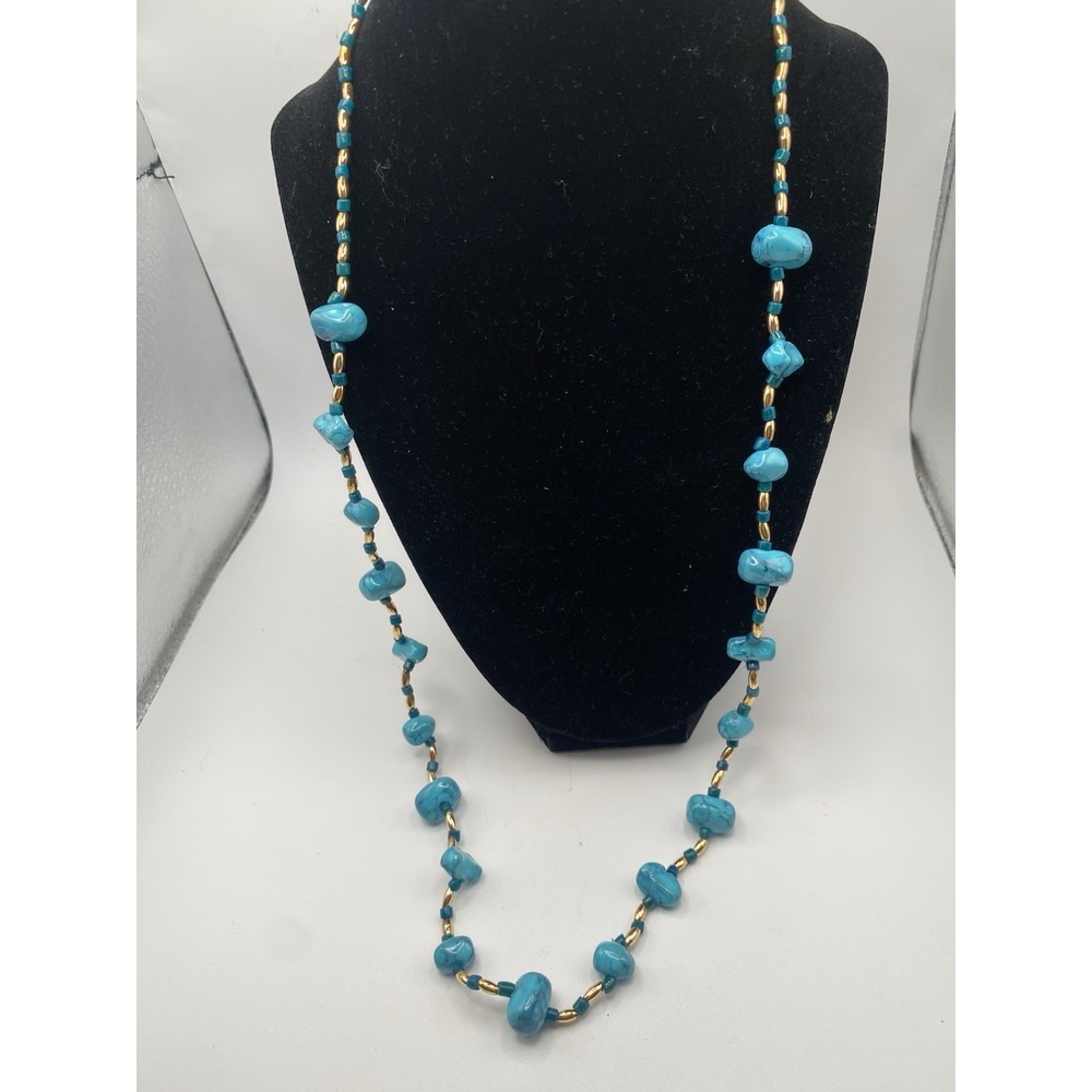Vintage Southwestern Style Station Necklace Freeform Turquoise Like Beads - Picture 1 of 3